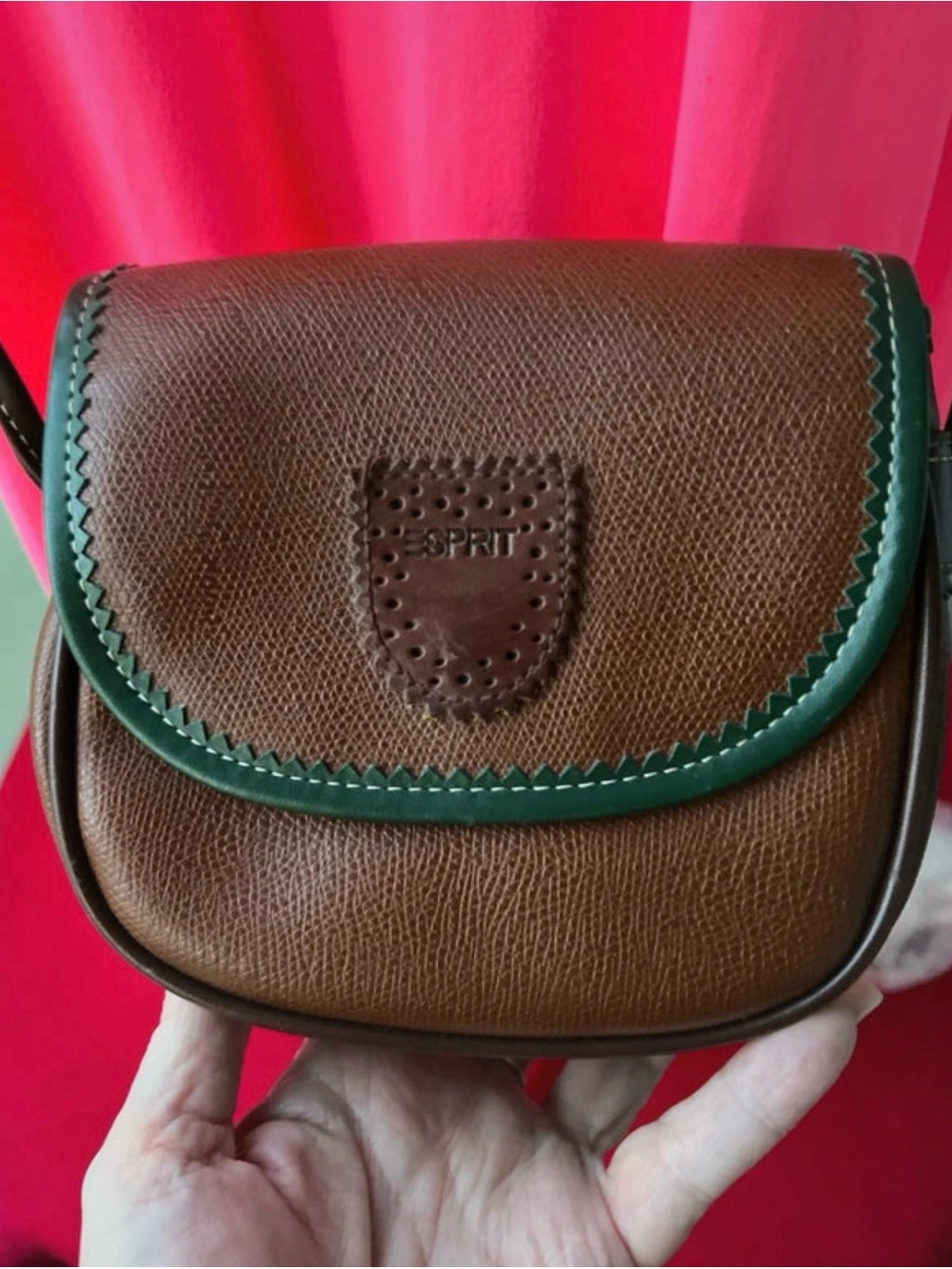 Esprit Vintage Brown and Green Leather Crossbody Bag